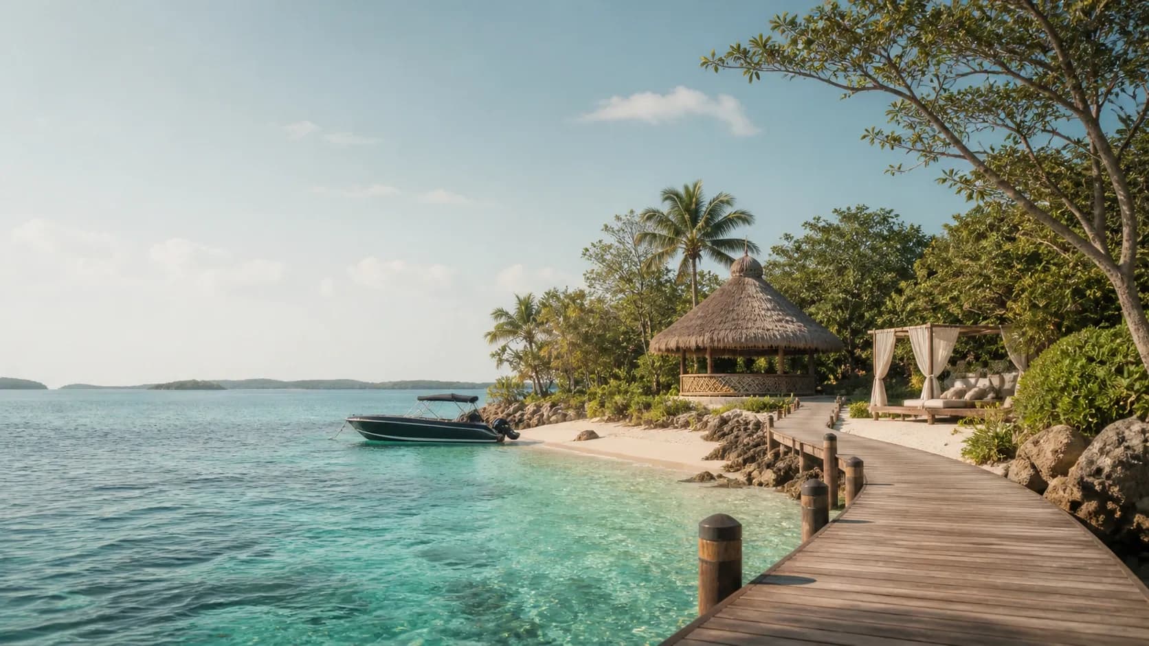 Turquoise water around a private island in the Rosario Islands near Cartagena, Colombia